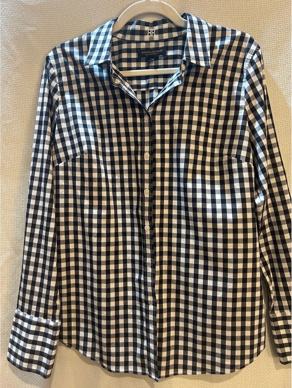 Banana Republic Riley Tailored Fit Navy and White Gingham Check Button-Up Shirt